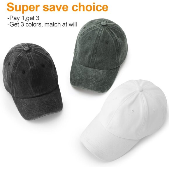 Men's White Green Black 3 Pack Plain Cotton Retro Adjustable Baseball Hat Cap - Picture 2 of 7